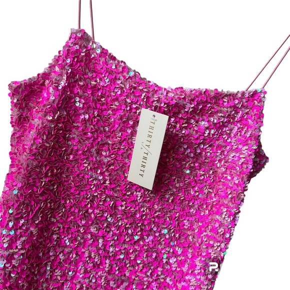 IRIDESCENT SEQUIN MINI PINK DRESS SIZE MEDIUM - Picture 2 of 6